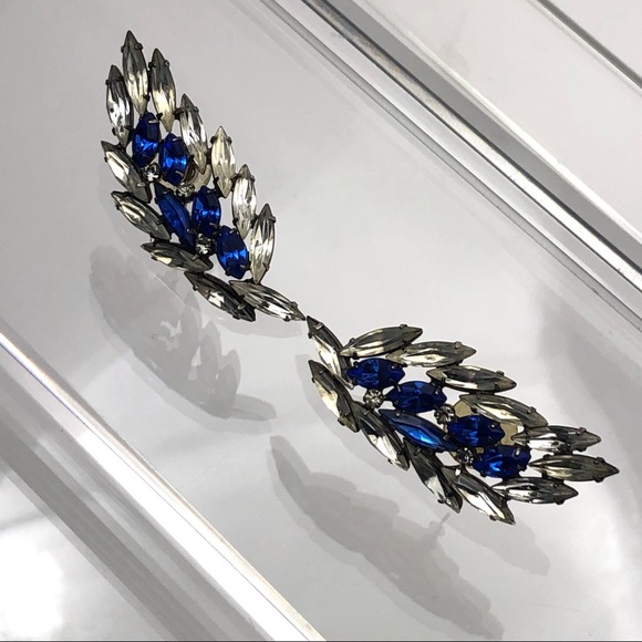 VTG BLUE CLEAR RHINESTONE “WINGED” EARRINGS - Picture 12 of 14